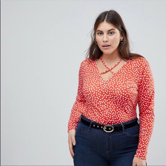 Pink Clove Tops - asos criss cross neckline polka dot bodysuit